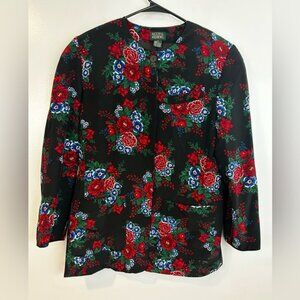Vintage Alcott & Andrews 100% Silk Red/Blue Floral Button Up Blazer Size 8